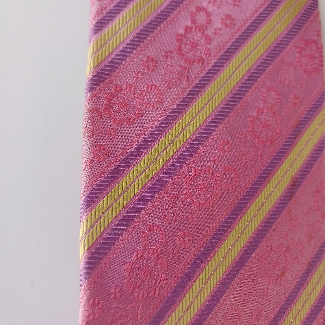 메트로시티 실크 핑크 스트라이프 플로럴 넥타이 9cm A등급 A19094 상품이미지8