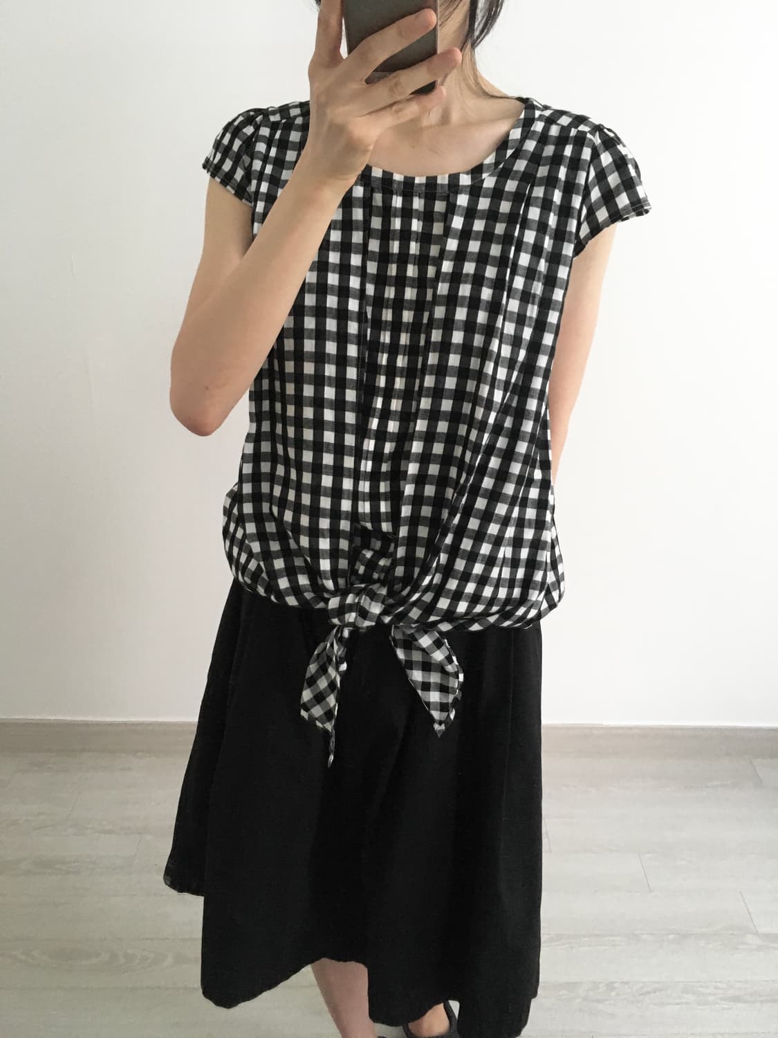 gingham check tie blouse 상품이미지1