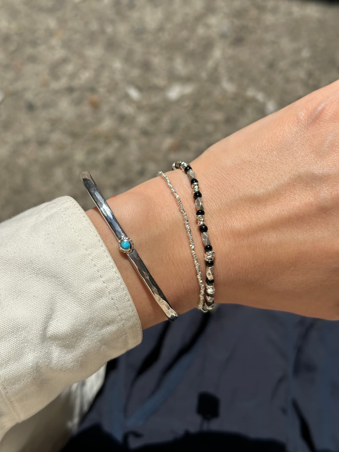 Turquoise Hammered Slim 925 Silver Cuff  상품이미지4