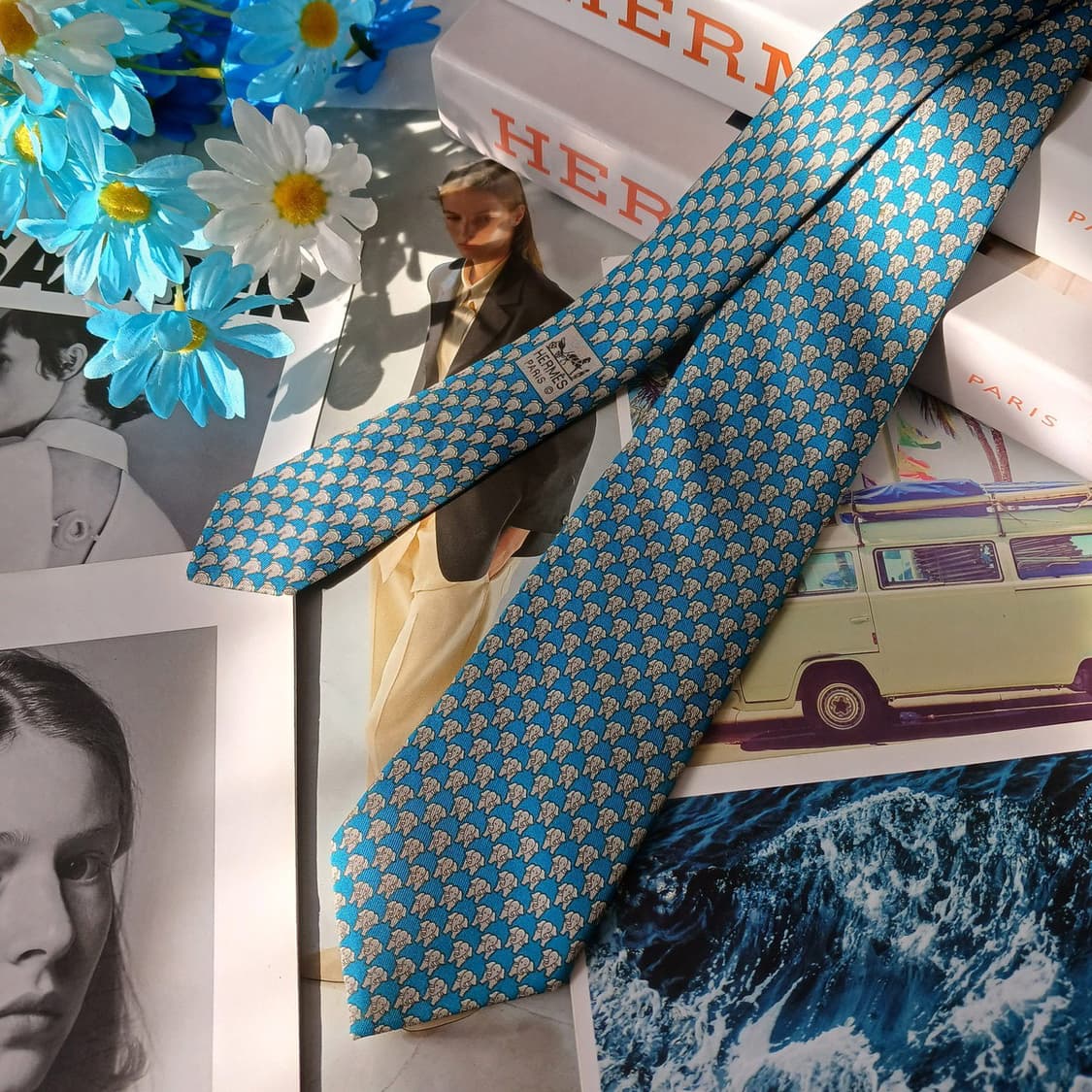 에르메스 실크 블루 코끼리 패턴 넥타이 7.9cm B등급 A19488

 상품이미지3