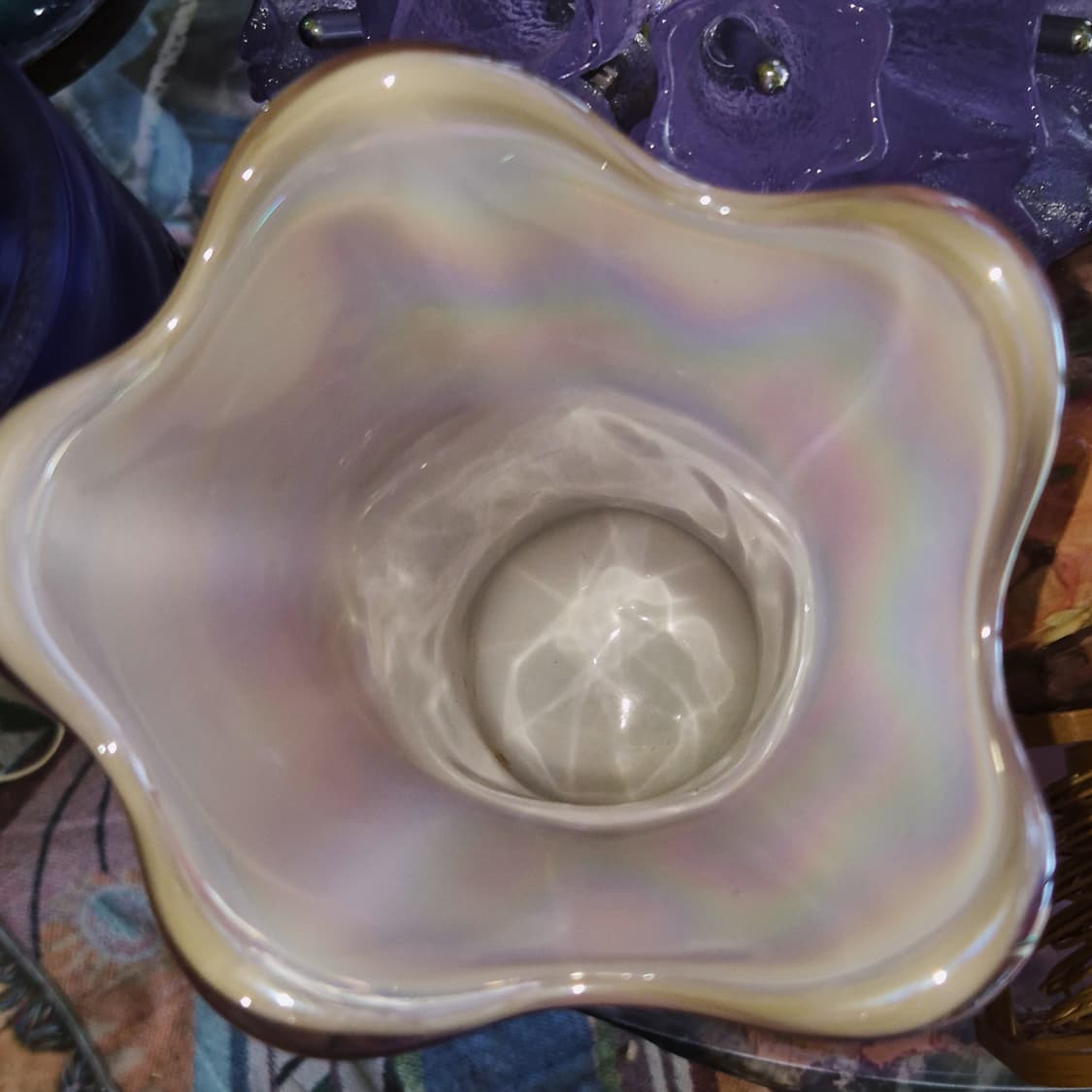 70s 이와츠 아트글라스 스윌 오로라 대형 꽃병 상품이미지8