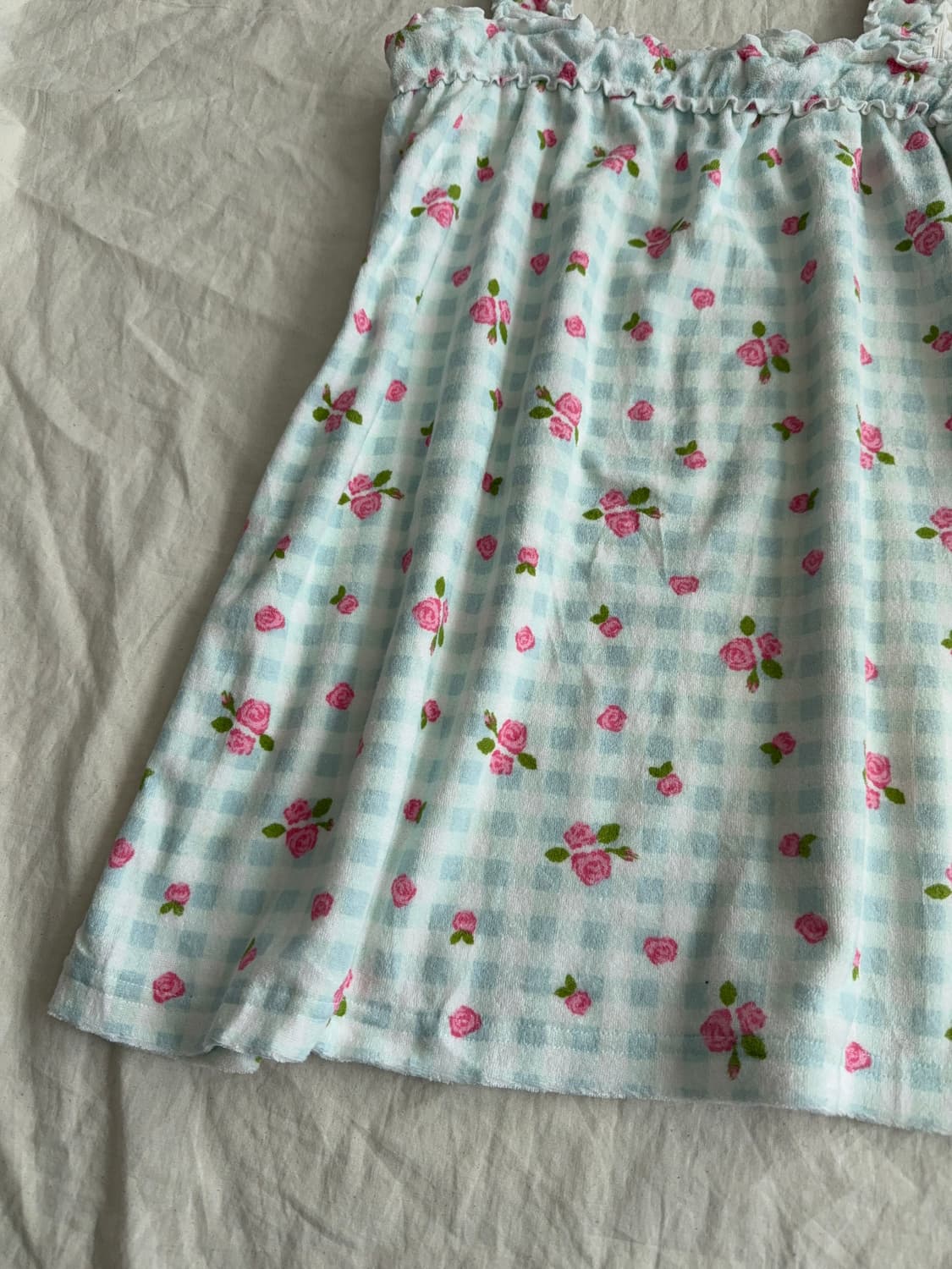 애플민트 하이틴 러블리 체크 테리 슬리브리스 상품이미지2