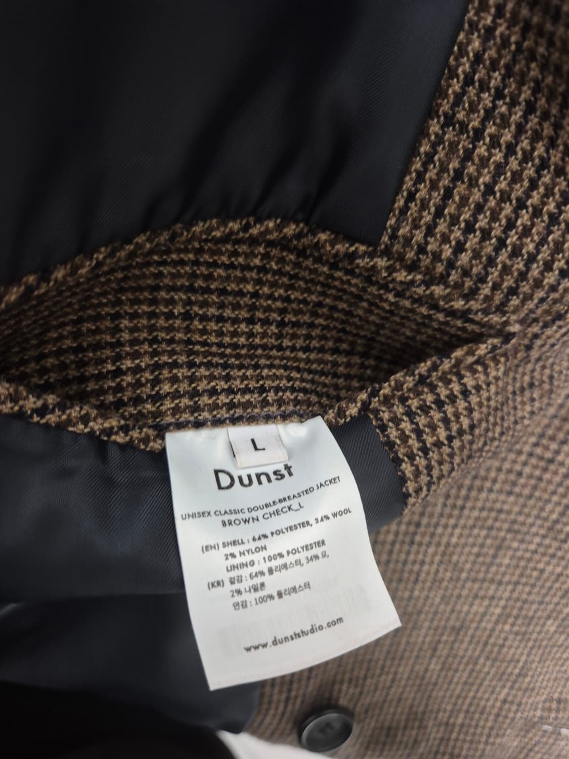 던스트 유니섹스 더블브레스티드 자켓 브라운 체크 L 상품이미지3
