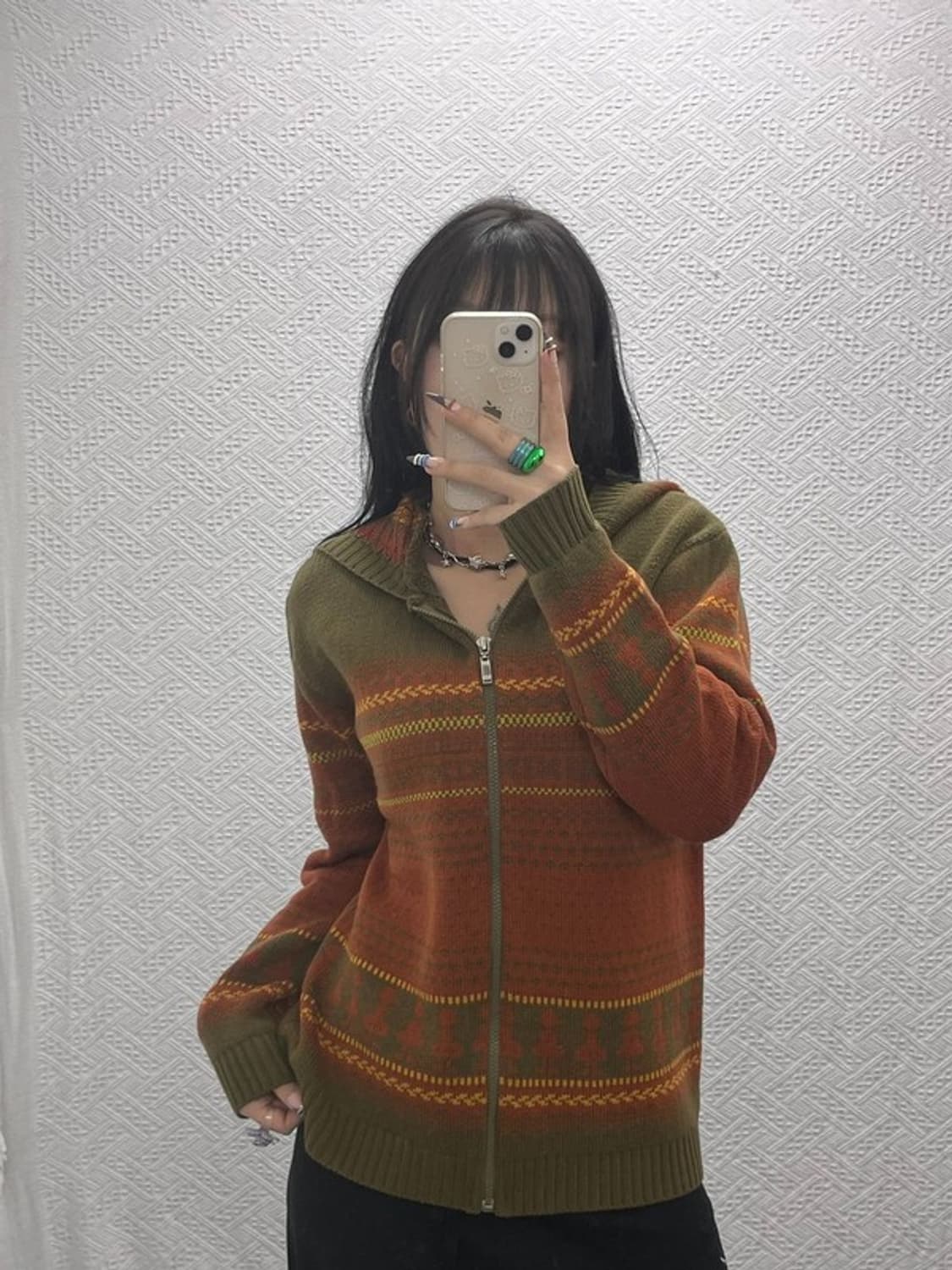 빈티지 컨트리 스트라이프 배색 니트 후드집업 95 C07936 상품이미지1