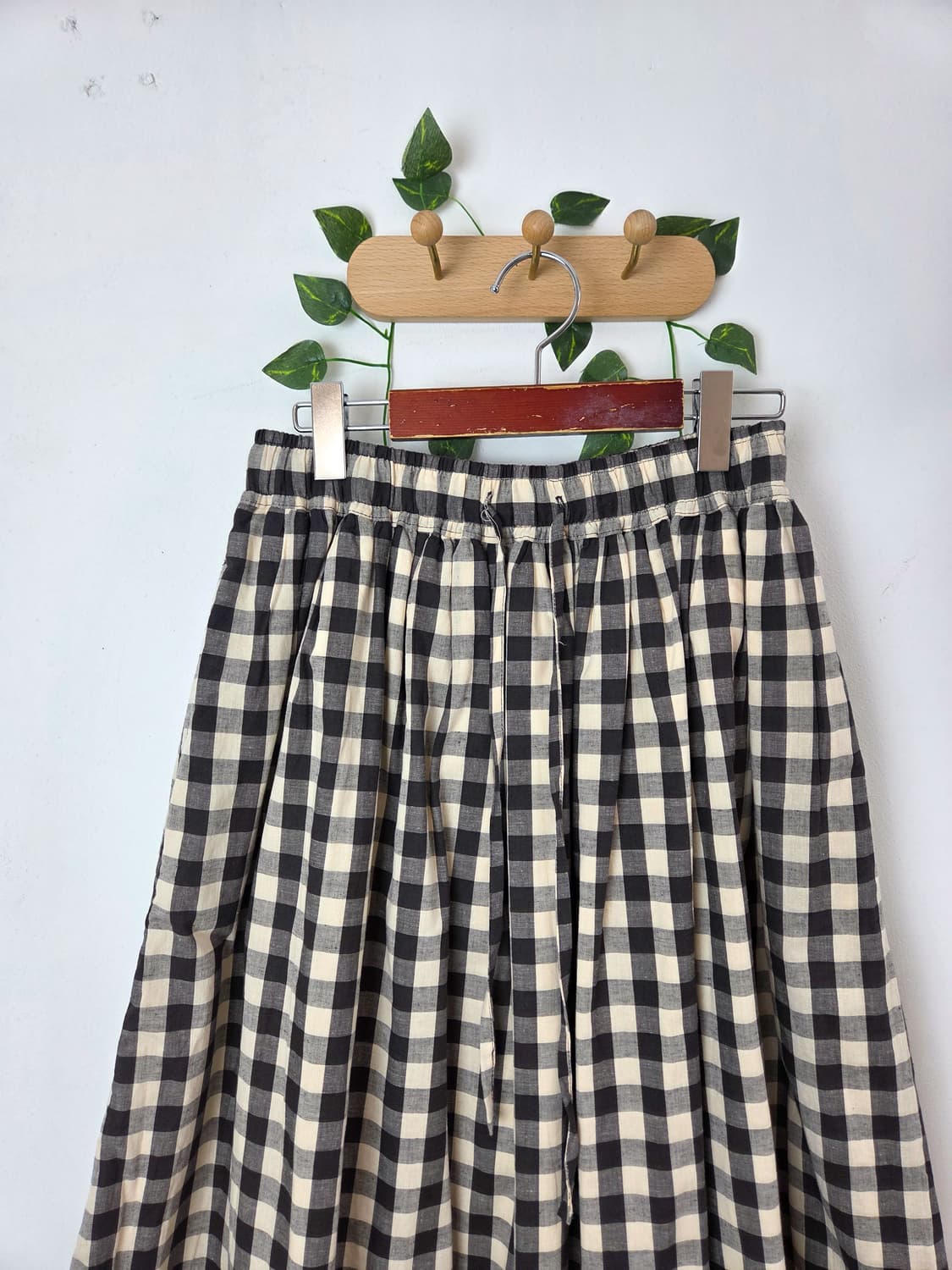 밑단 레이어드 체크 롱스커트 상품이미지2