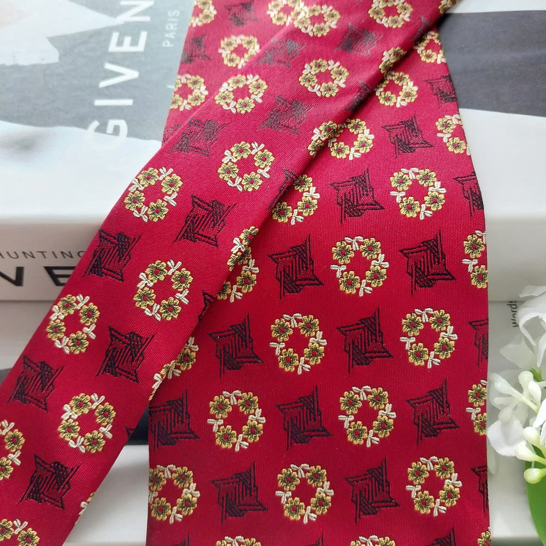 지방시 실크 레드 패턴 넥타이 9.8cm A+등급 K2159 상품이미지5