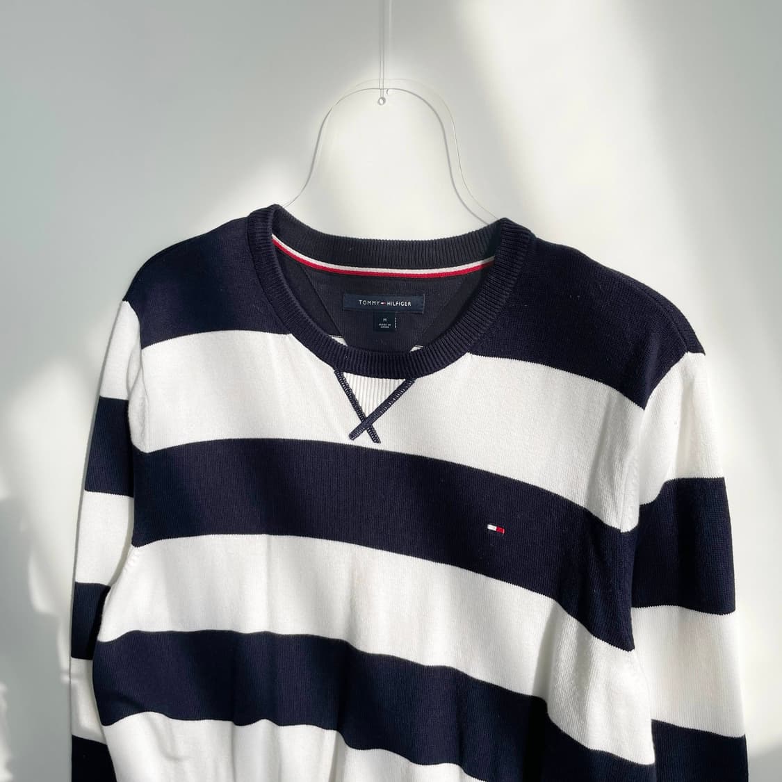 C2 타미힐피거 스트라이프 코튼 라운드넥 니트  M사이즈 상품이미지2