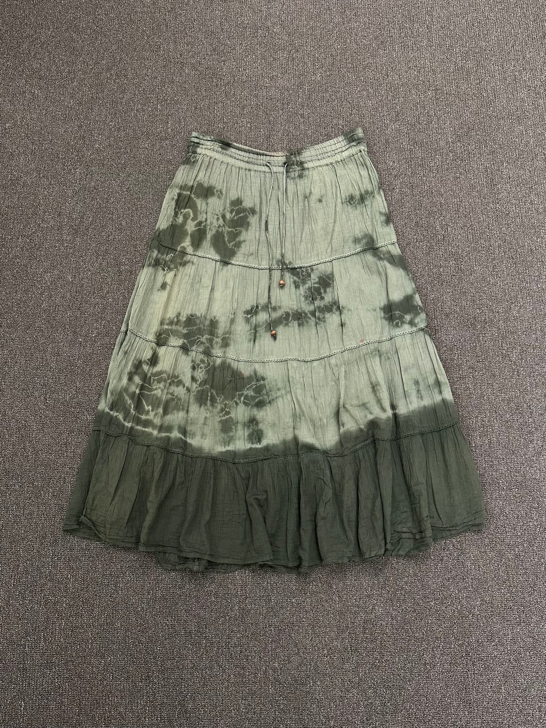 L)Japanese vintage 타이다이 패턴 올리브 그린 밴딩 롱스커 상품이미지1
