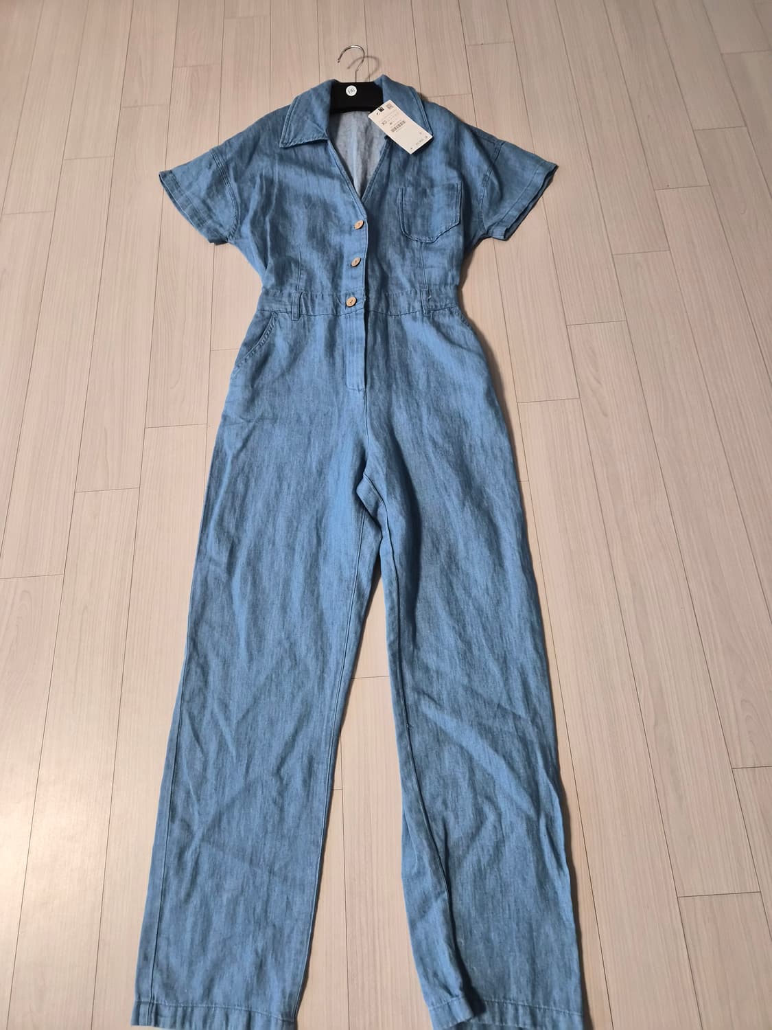 [ZARA] 자라 리넨 블렌드 반팔 점프수트 (데님 블루) 상품이미지4