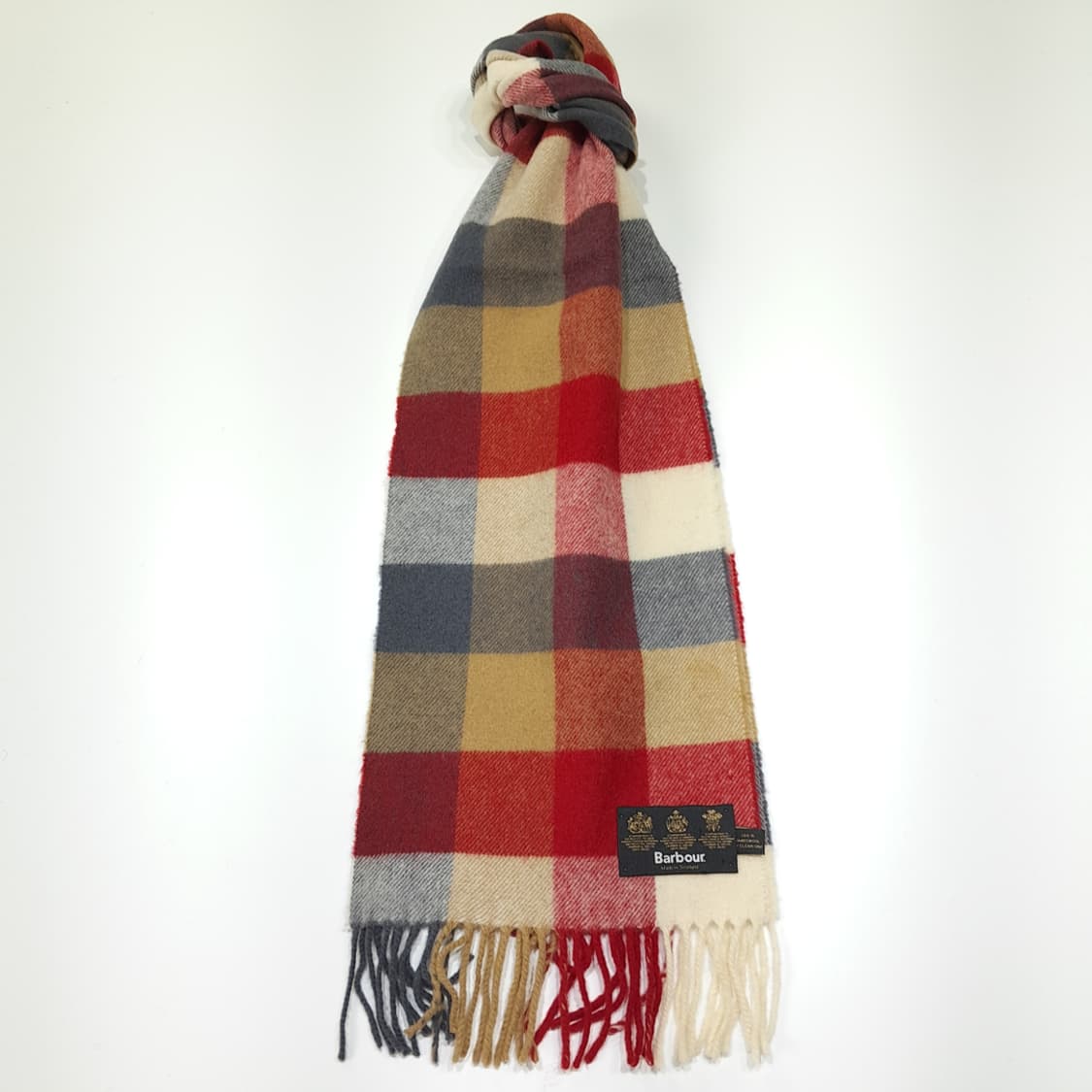 MX535 바버 90s 스코틀랜드판 램스울 블록체크 레드 머플러 목도리 상품이미지1
