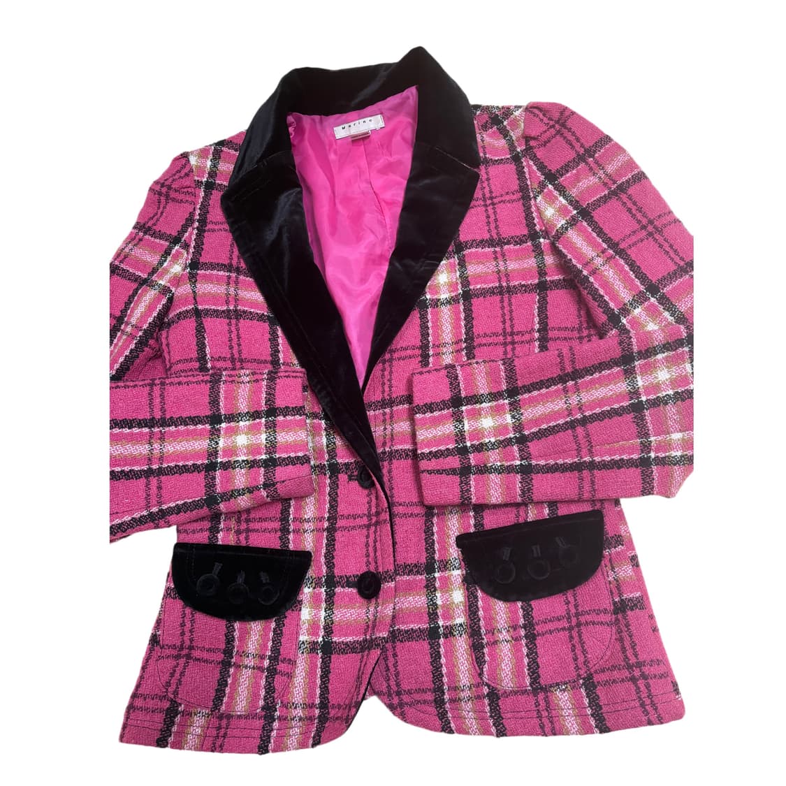 빈티지 벨벳블랙카라 핑크체크자켓 상품이미지3