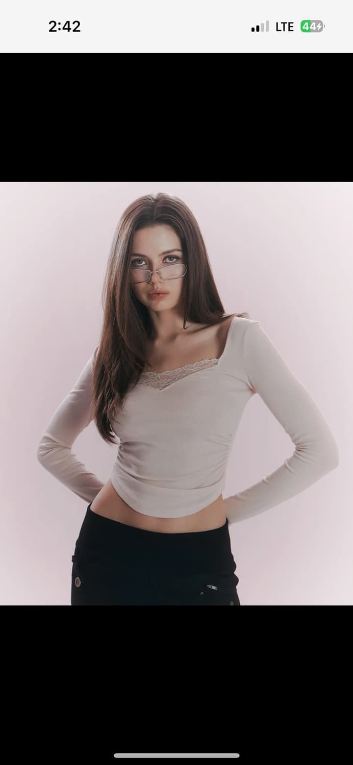 플리즈노팔로우 플노팔 베라 레이스 셔링 롱 슬리브 탑 핑크 상품이미지1