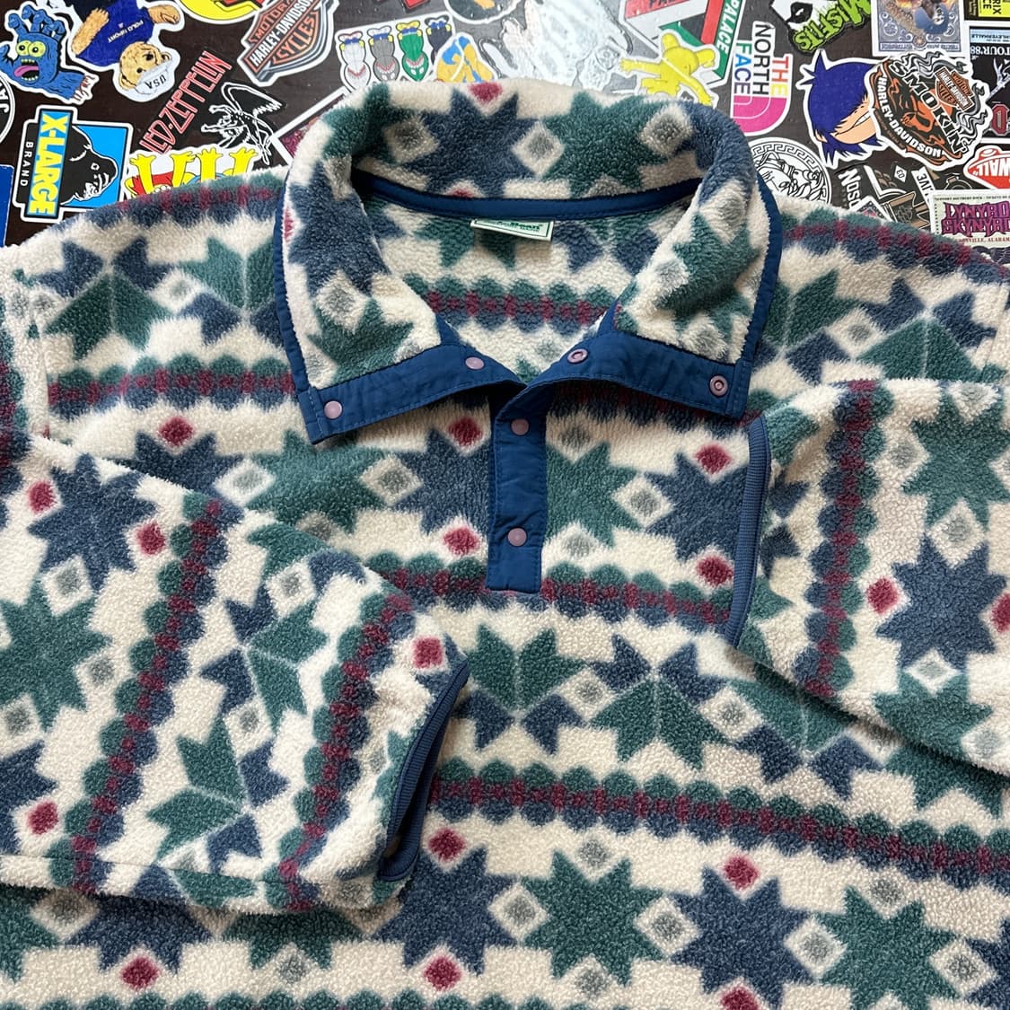 80s USA 엘엘빈 패턴 후리스 스냅티 100 상품이미지3