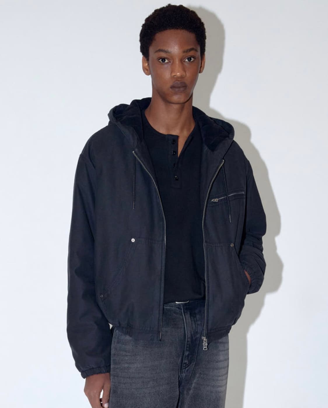 일꼬르소 워시드 워크 후드 크롭 점퍼 블랙 IEJU4F214BK XL 상품이미지1