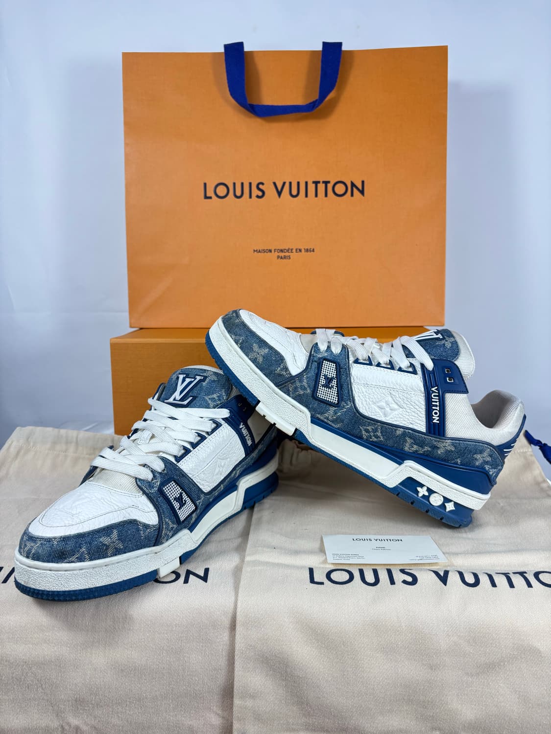(정품,6.5)루이비통 LV 트레이너 스니커즈 데님 블루 상품이미지5