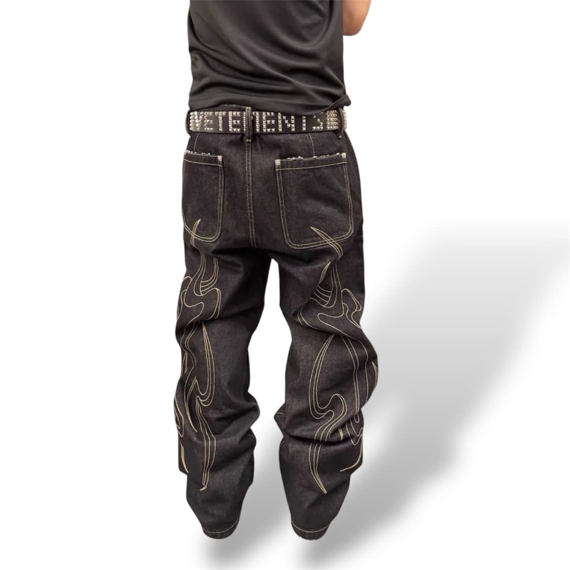 백 스티치라인 데님 주름 팬츠  상품이미지2