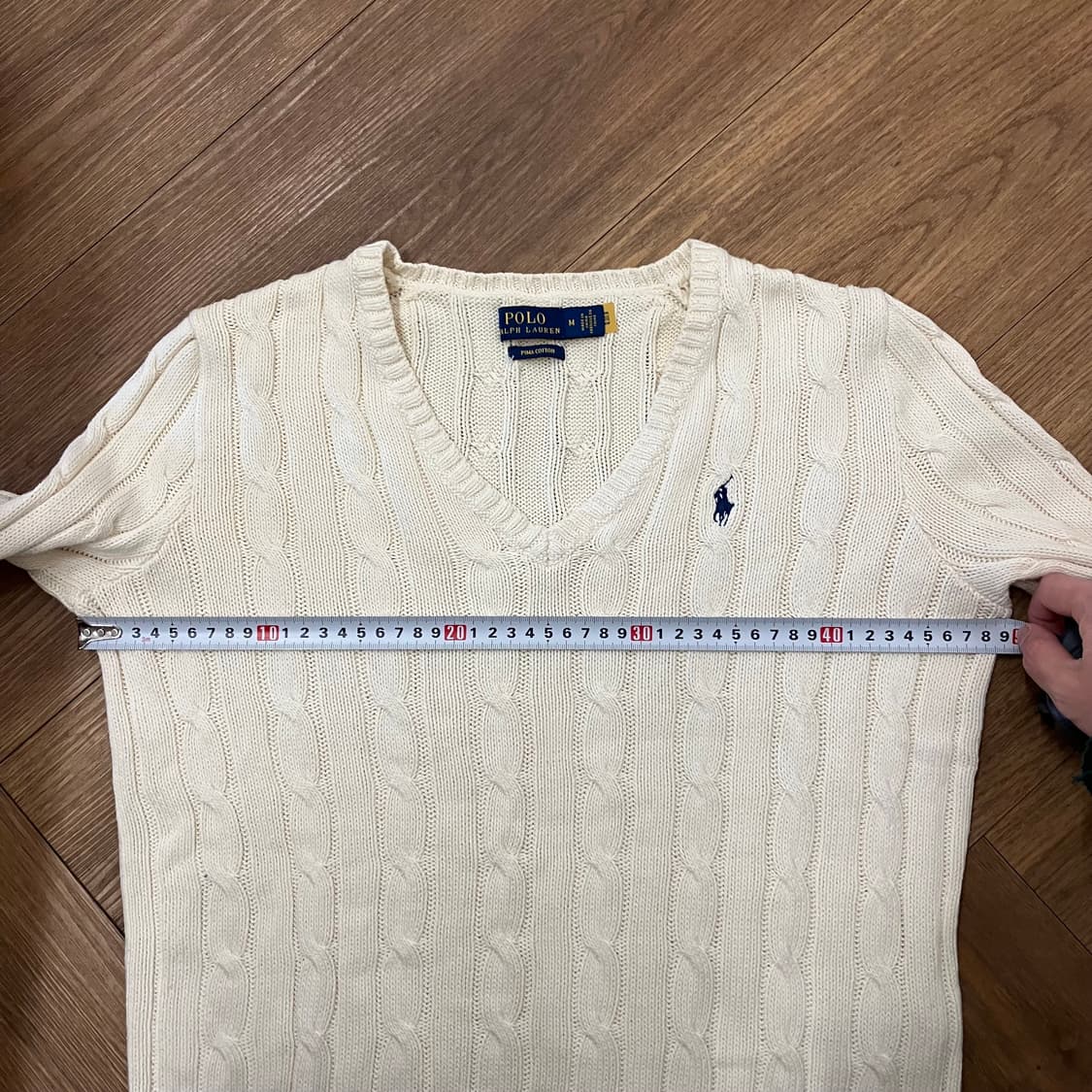 N139 폴로 꽈배기 브이넥 니트 아이보리 케이블 상품이미지6