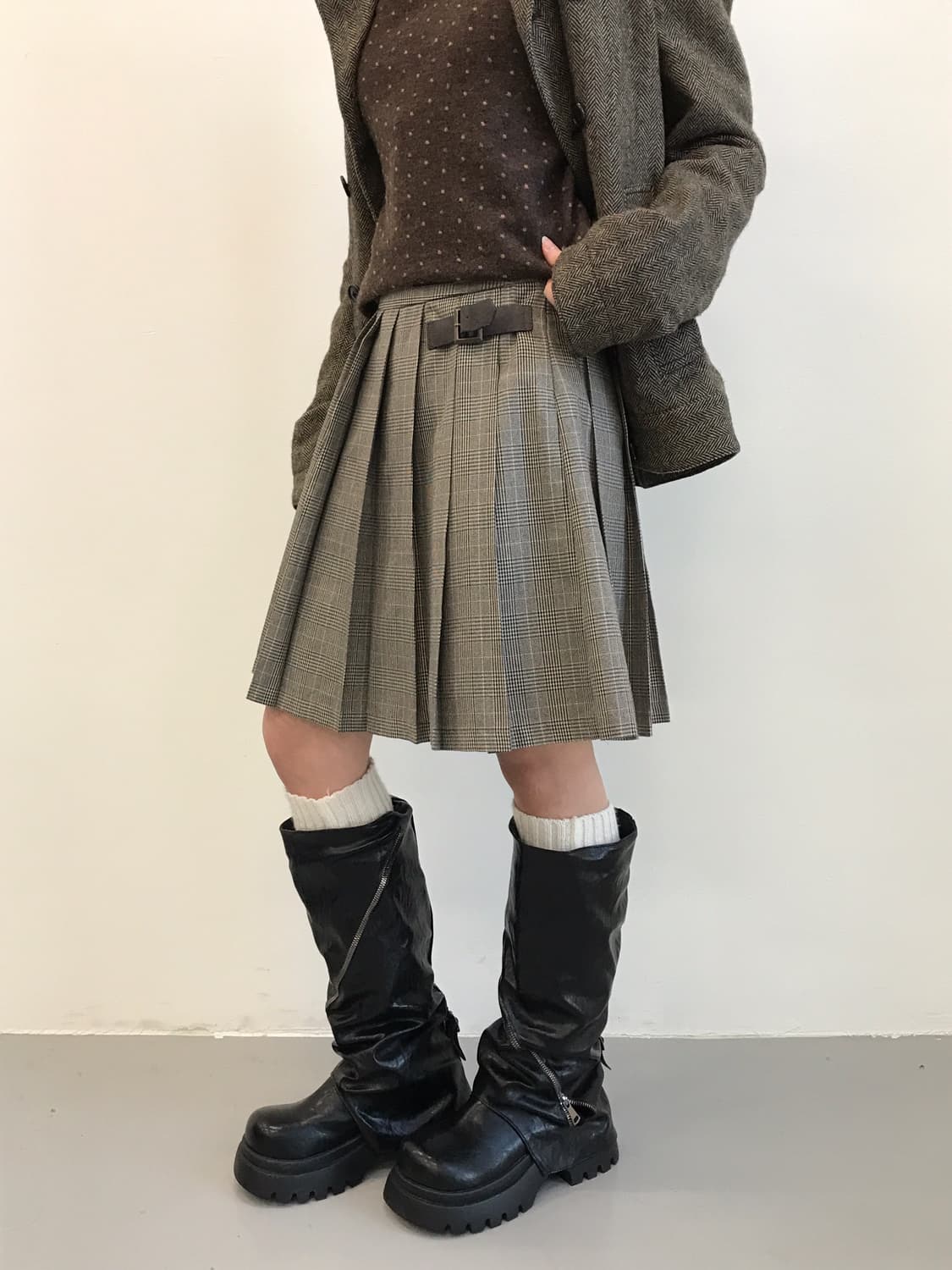 earth music Label Belted Plaid Skirt 상품이미지1