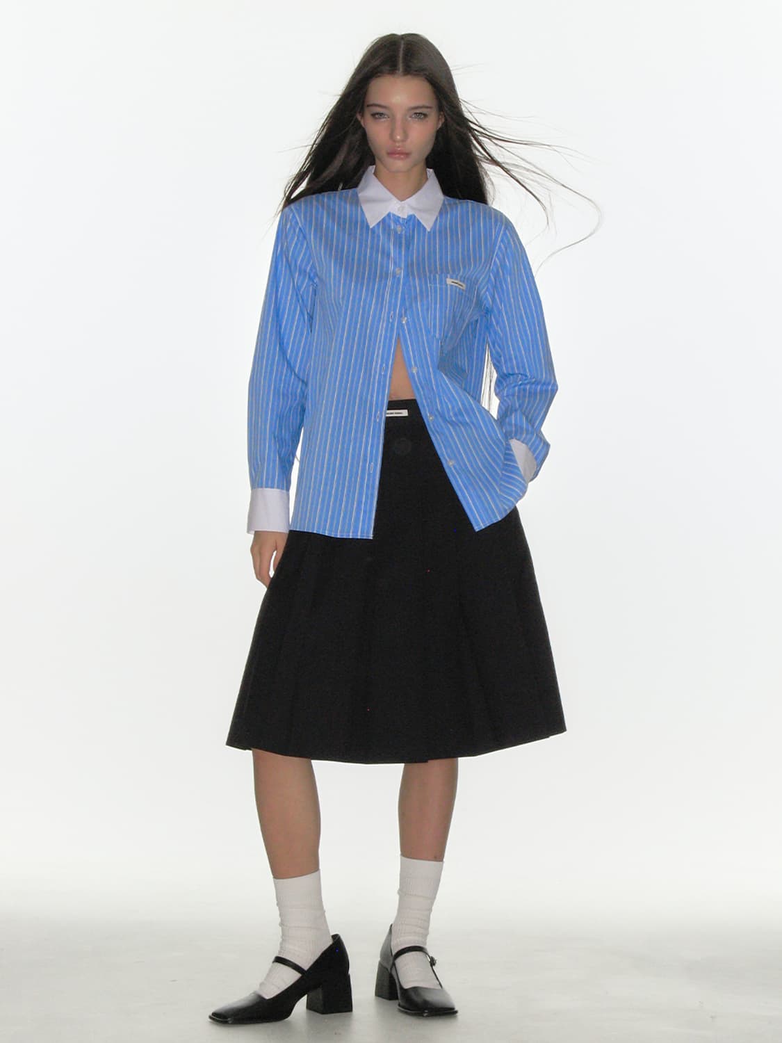 FRILL PLEATS MIDI SKIRT_DARK NAVY  상품이미지3