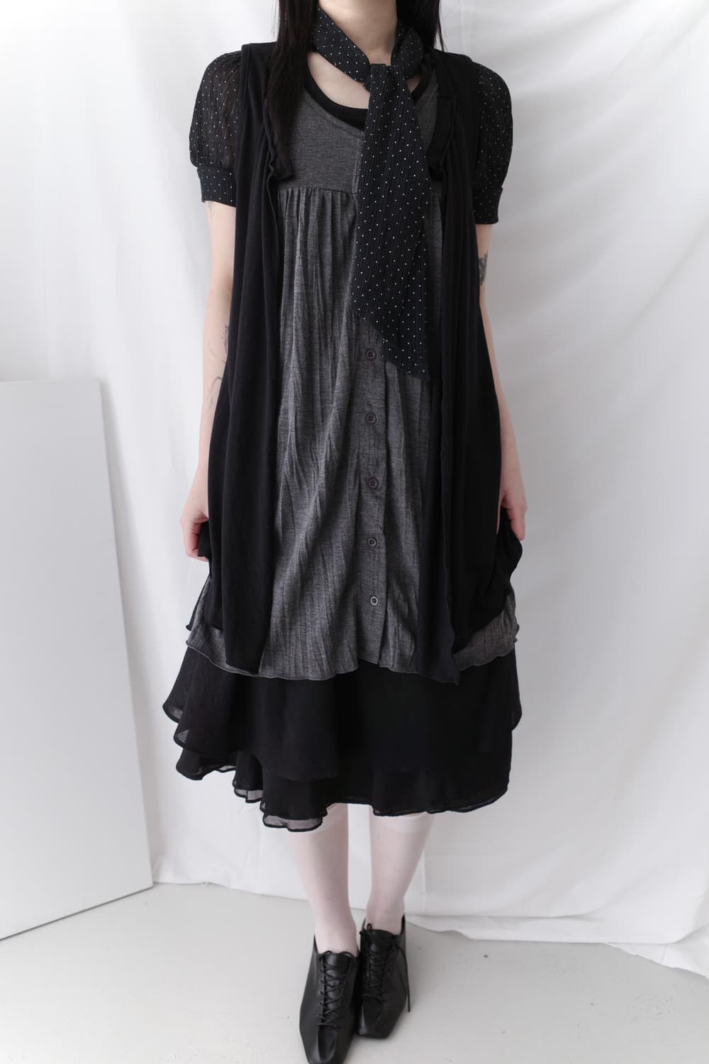 dot tie half T + sleeveless cardigun set 상품이미지6