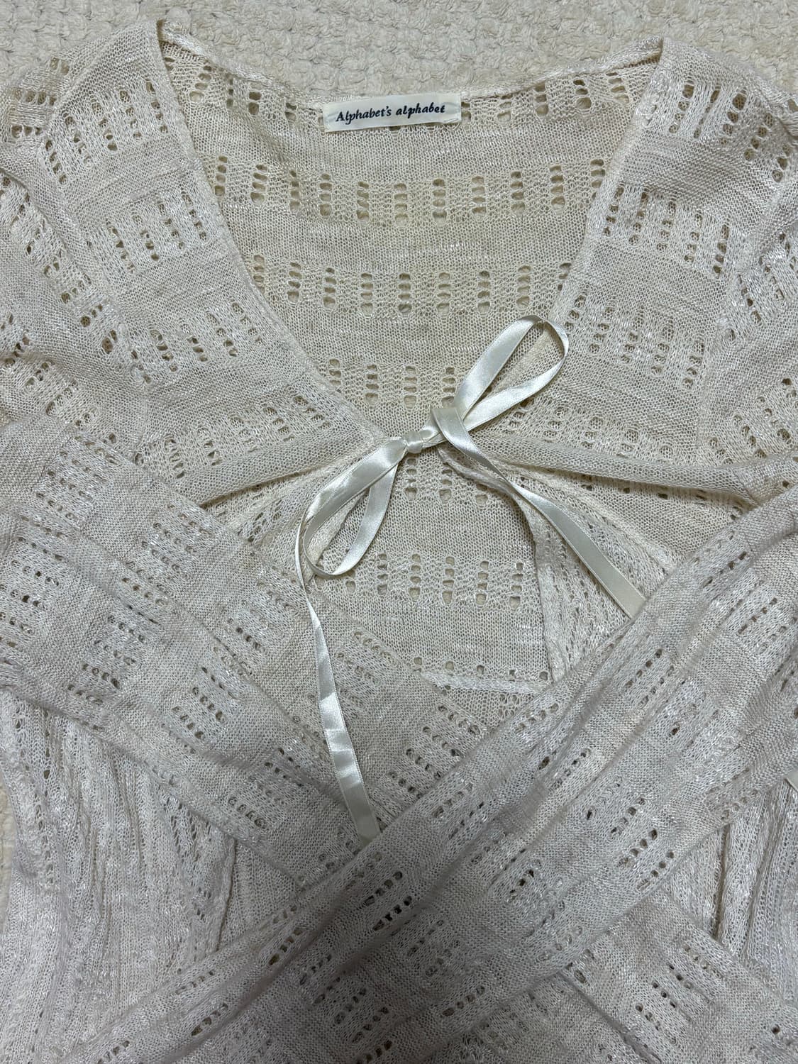 빈티지) 리본 크로셰 볼레로 가디건 아이보리 상품이미지2