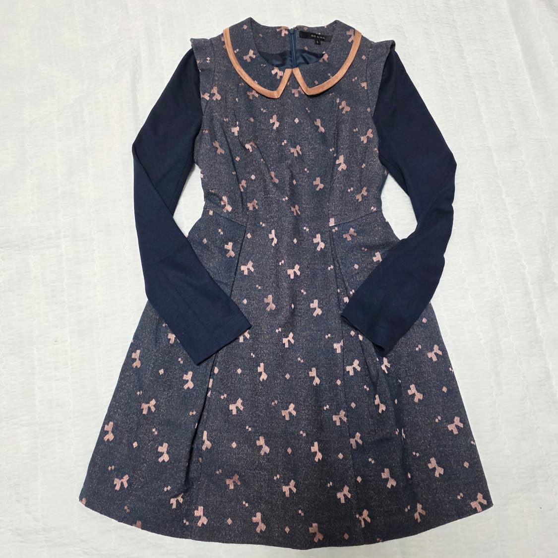 on&on) 빈티지 로맨틱 로리타st 2010s 리본패턴 카라 긴팔원피스 상품이미지2