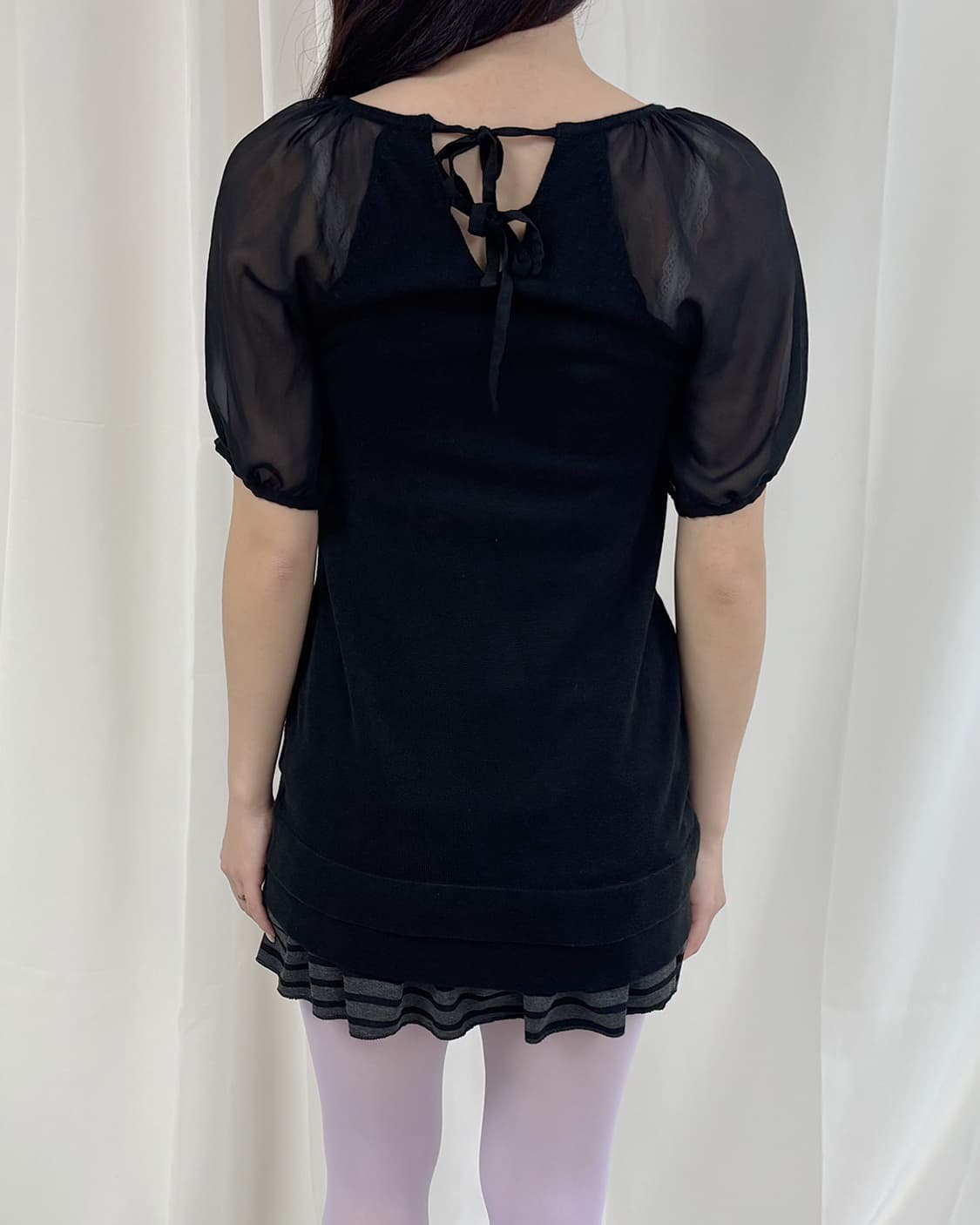 Provador시스루 퍼프 소매 백 리본 니트 탑 상품이미지3