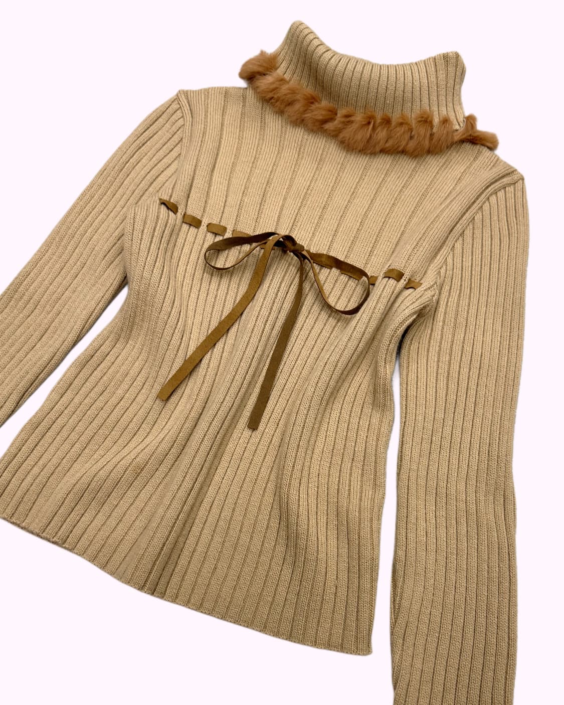 fur turtle neck lace-up ribbed knit 상품이미지4