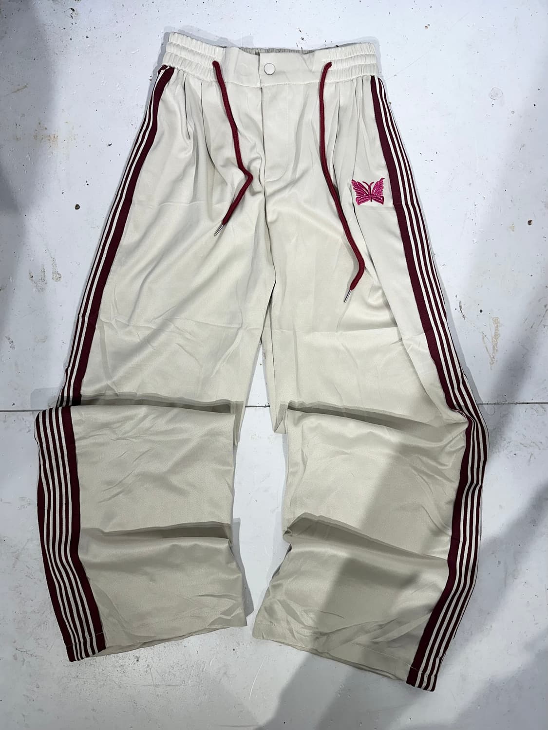 일본 빈티지 베이지 버건디 사이드 라인 와이드 트랙 팬츠 추리닝 바지  상품이미지4