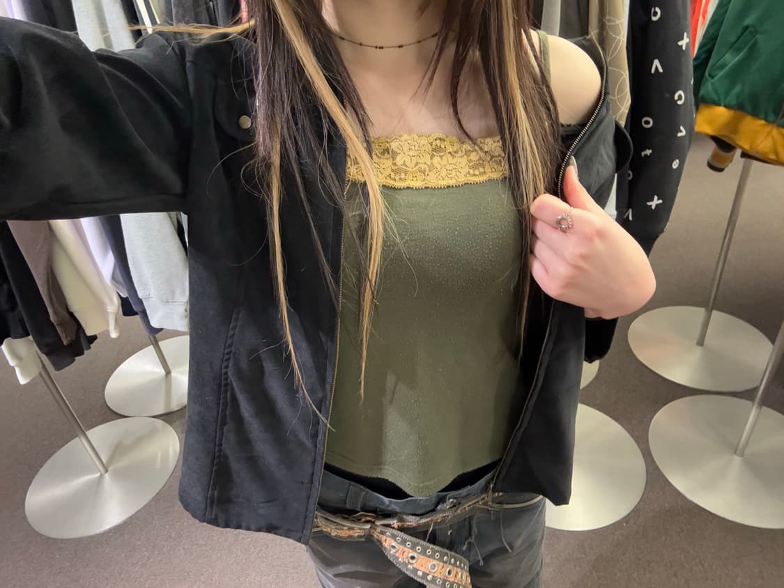 2)Japanese vintage 여성 레이스 카키 나시 상품이미지1