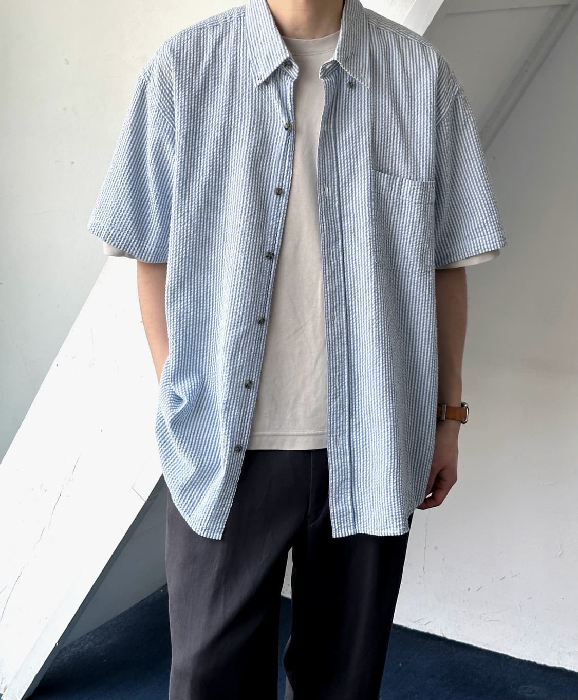 Natural sucker fabric H/S shirt 상품이미지7
