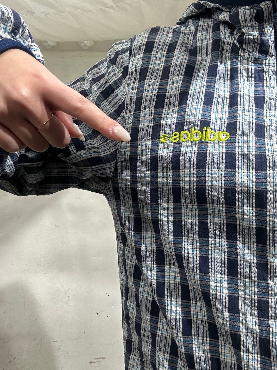 아디다스 체크 후드 점퍼 바람막이 면 자켓 M 상품이미지4