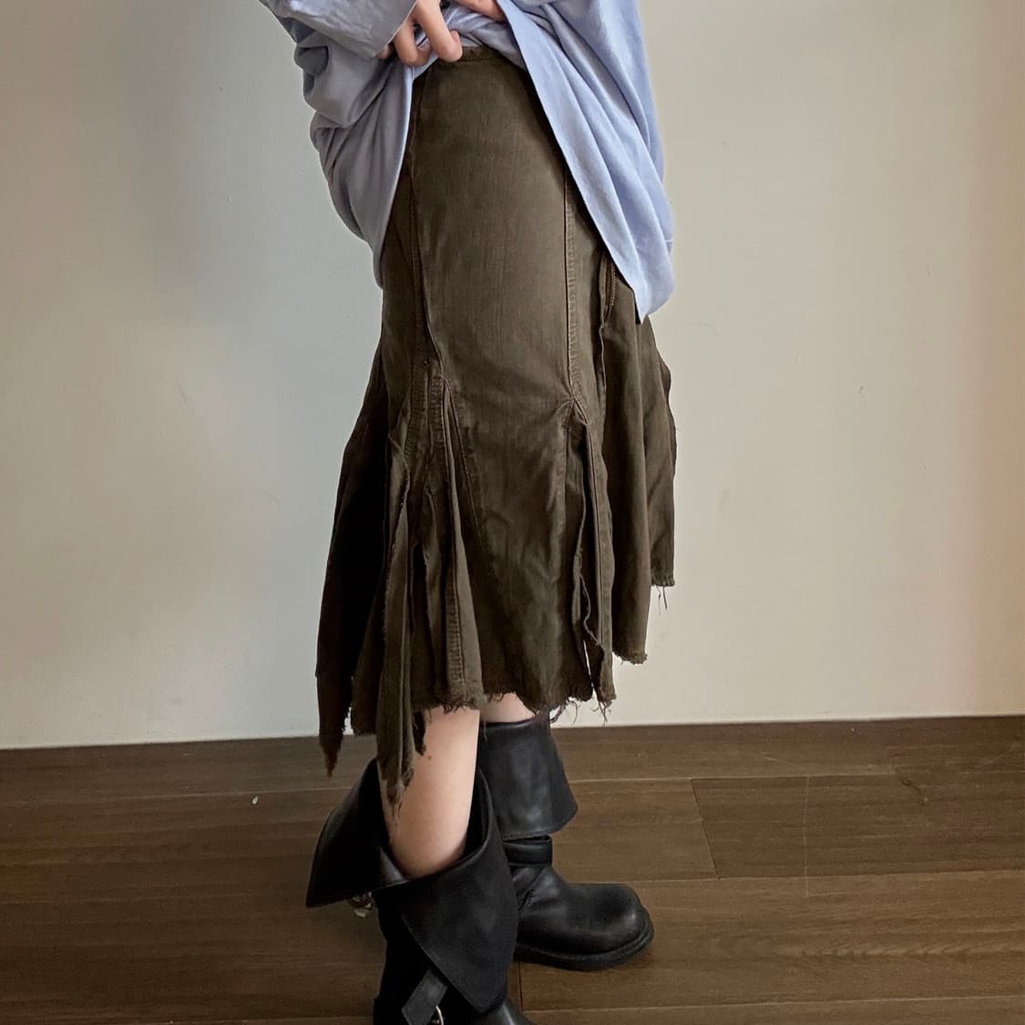 Double-Zip Panel Flare Denim Skirt 상품이미지2