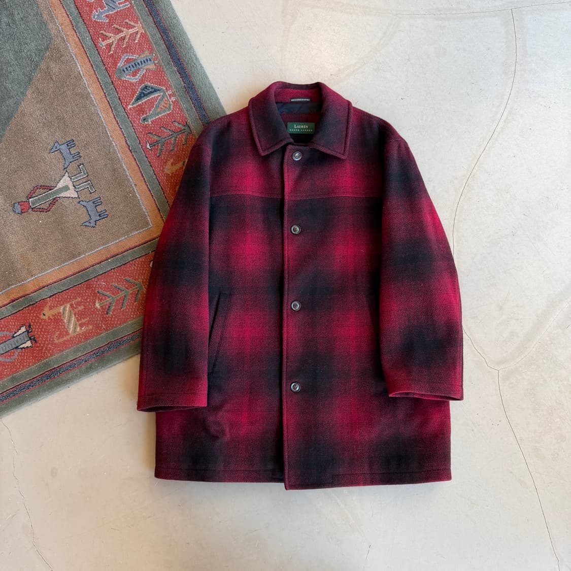 80s 랄프로렌 옴브레 체크 울 코트 상품이미지1