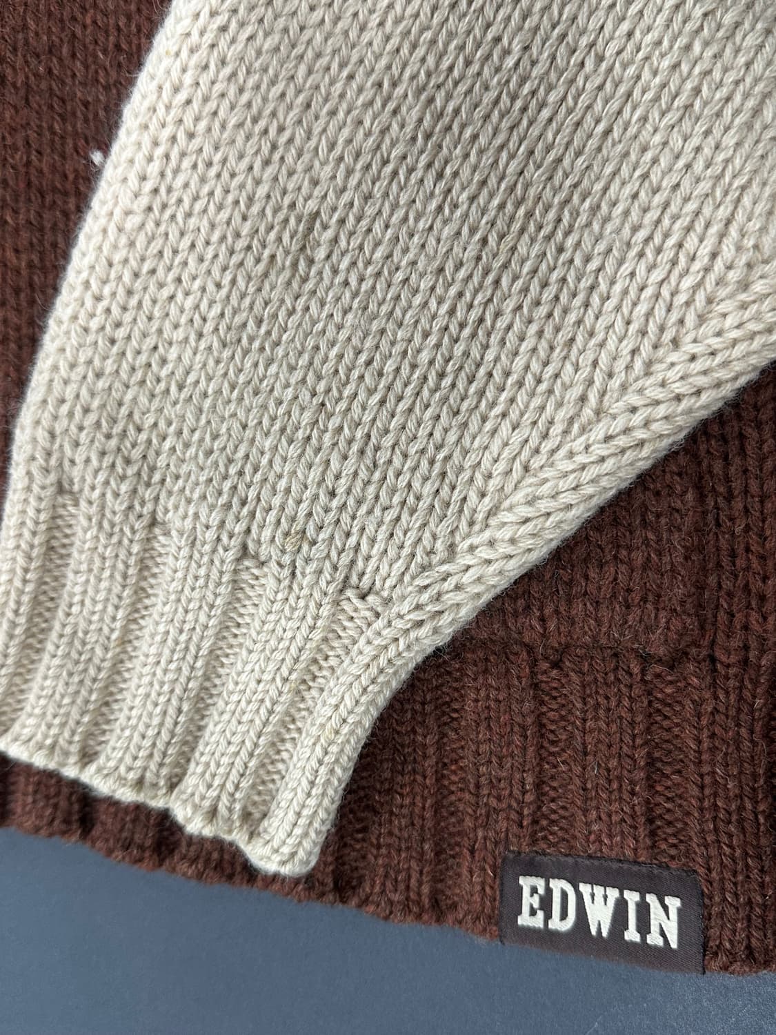 EDWIN 에드윈 89 레터링 브라운 울 니트 후드집업 상품이미지6