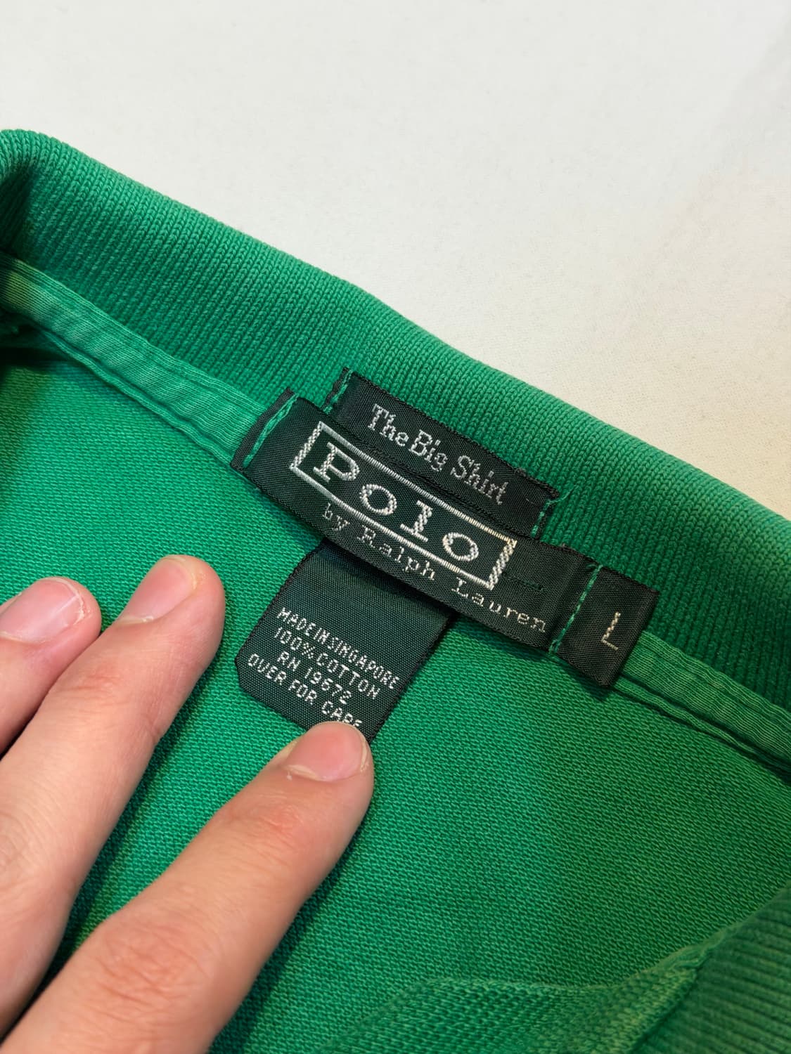 90s 폴로 랄프로렌 빅셔츠 크레스트 롱슬리브 카라티 그린 상품이미지3