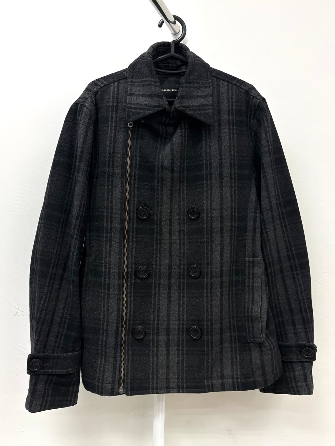 빈티지 그레이 체크 울 하프 더블코트 자켓 상품이미지6