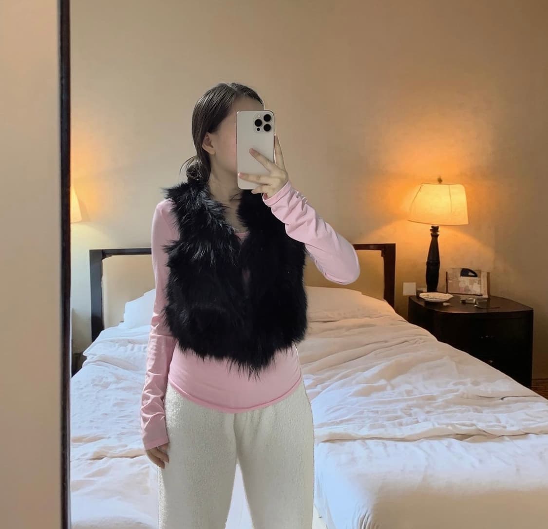 빈티지  블랙 여우털 조끼 베스트 상품이미지1