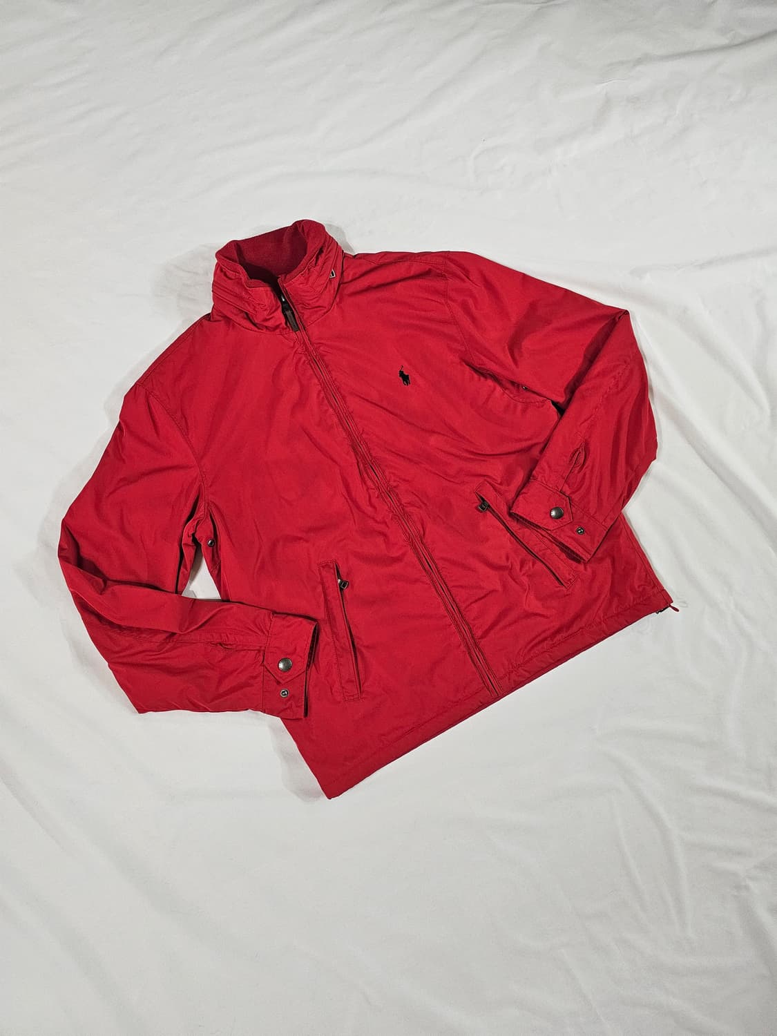 [M] 빈티지 폴로 랄프로렌 레드 플리스 안감 바람막이 패디드 점퍼 자켓 상품이미지1