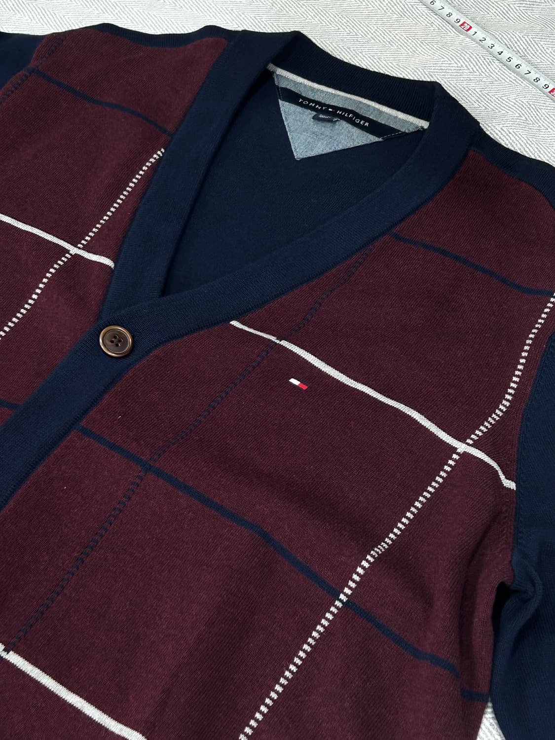타미힐피거 체크 패턴 가디건 남성 XL 네이비/버건디 상품이미지6