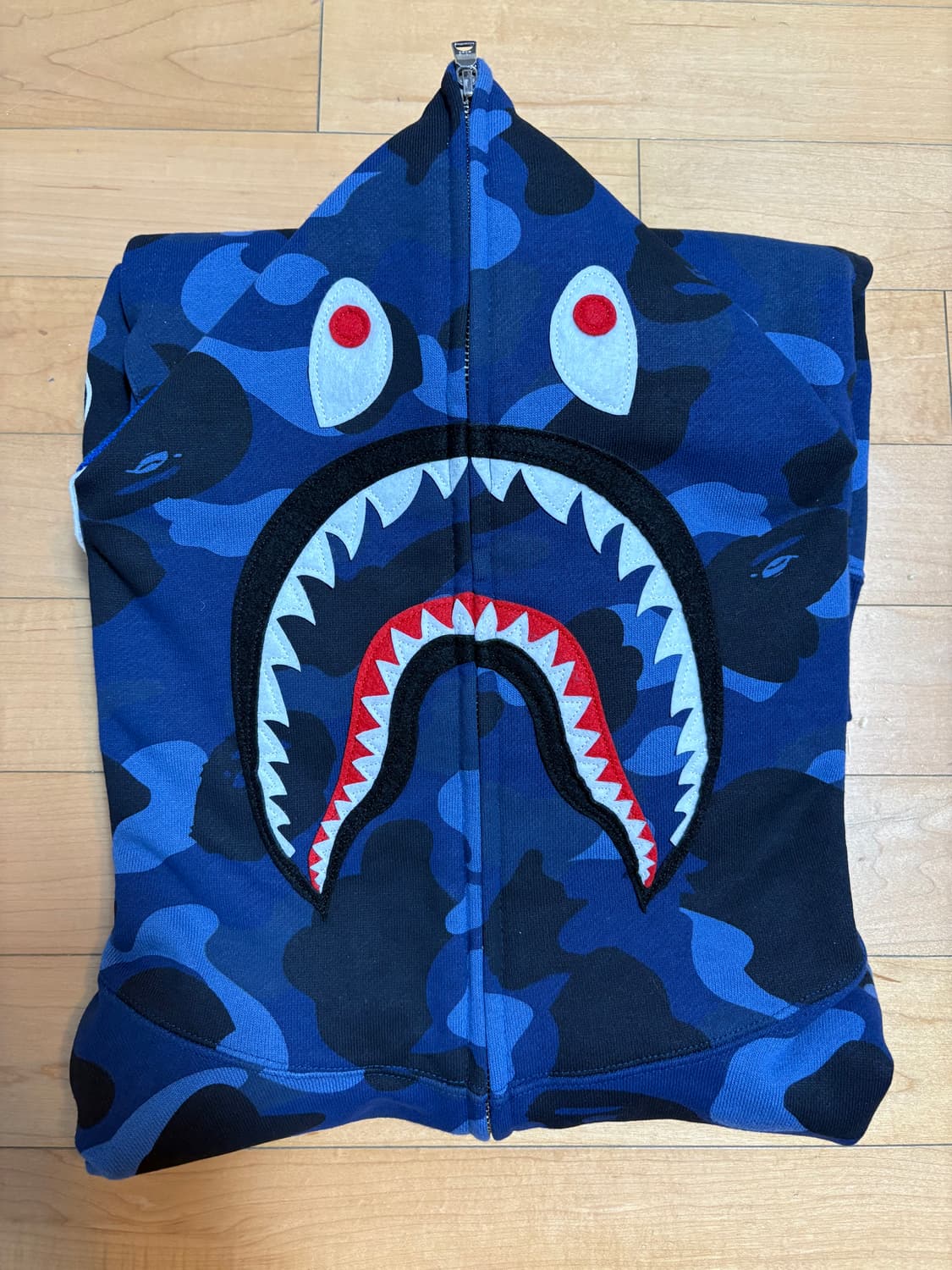 크림구매/실착1회)베이프 샤크후드집업 청계 XL/택, 쇼핑백 포함 상품이미지2