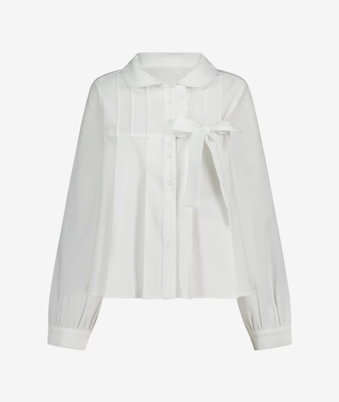 일리고 리본 플리츠 블라우스 화이트/세라퍼프포밍타이스퀘어넥블랙 상품이미지2