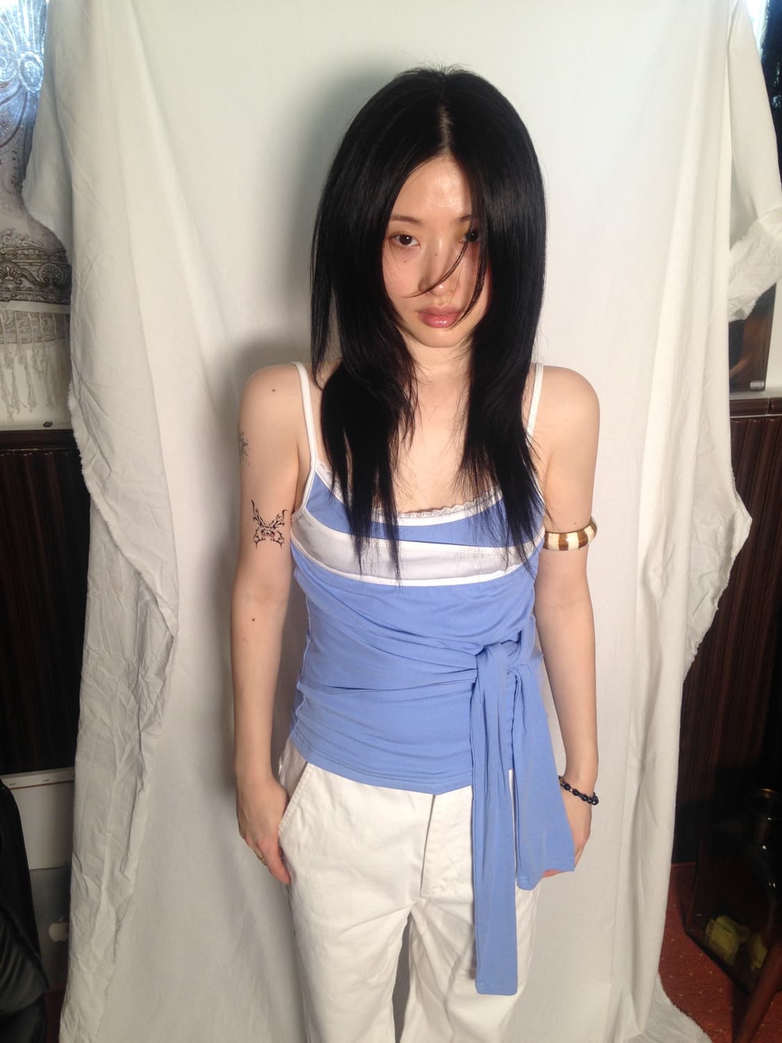 LONSLAN 리본 스트래피 슬리브리스 상품이미지1