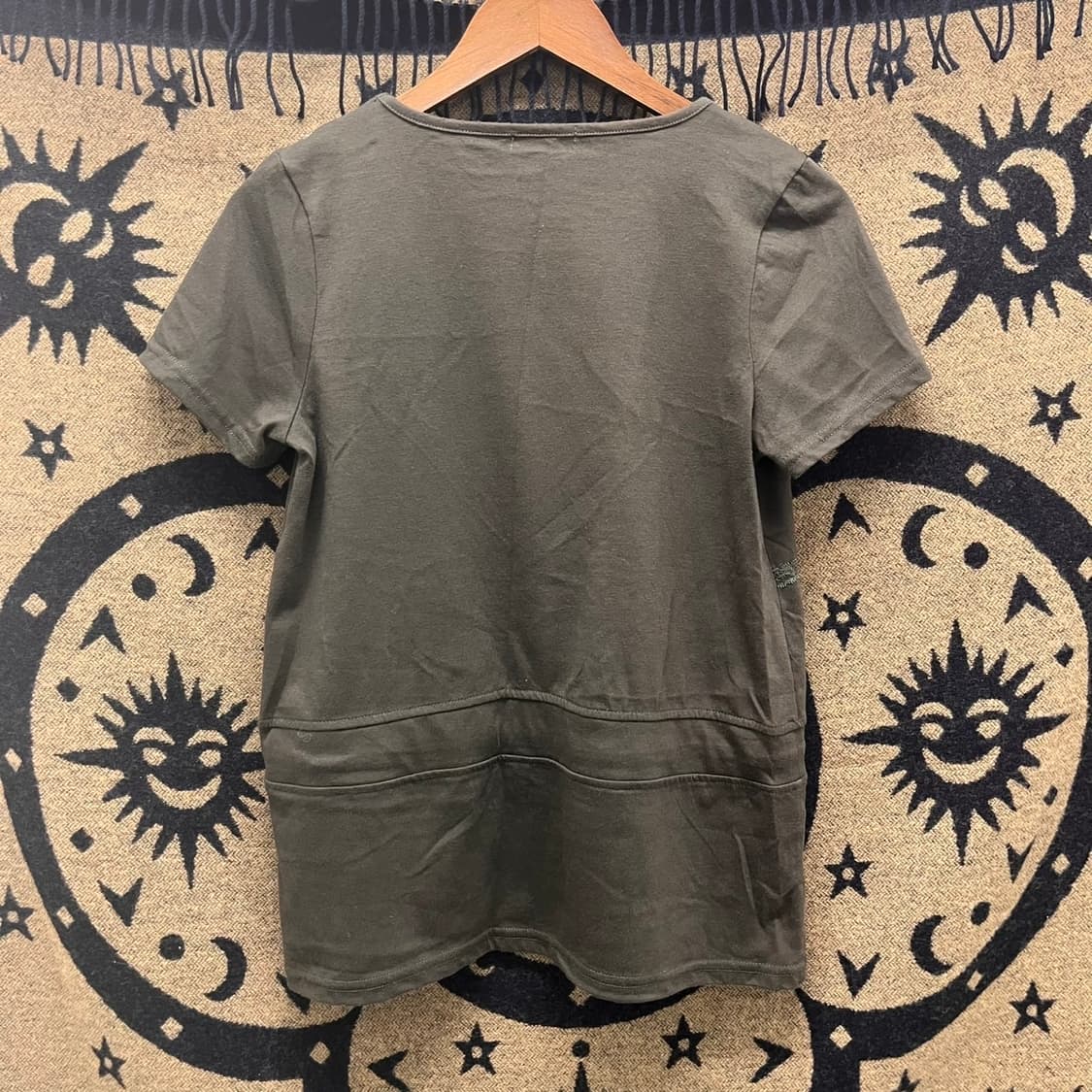 빈티지 스프링 레이스 잔꽃 자수패턴 말차카키 블라우스 반팔티 K0037 상품이미지4