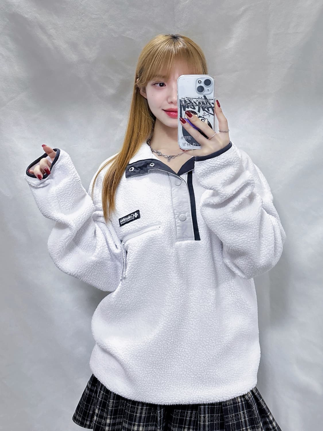 콜롬비아 화이트 후리스 반집업  상품이미지3