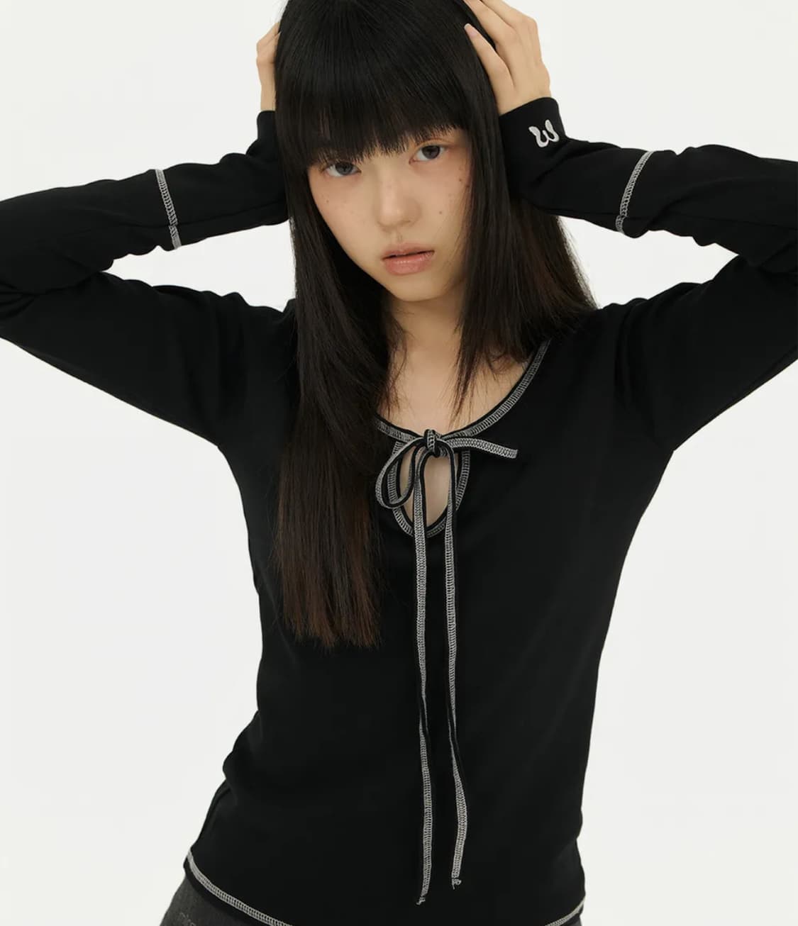 미레코 STITCH RIBBON T BLACK 상품이미지1