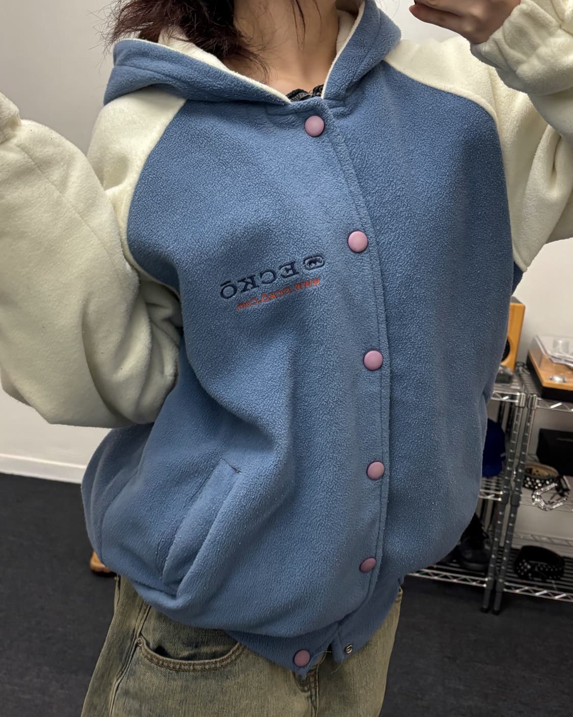 에코 00s 배색 후리스 퀼팅 점퍼 상품이미지3