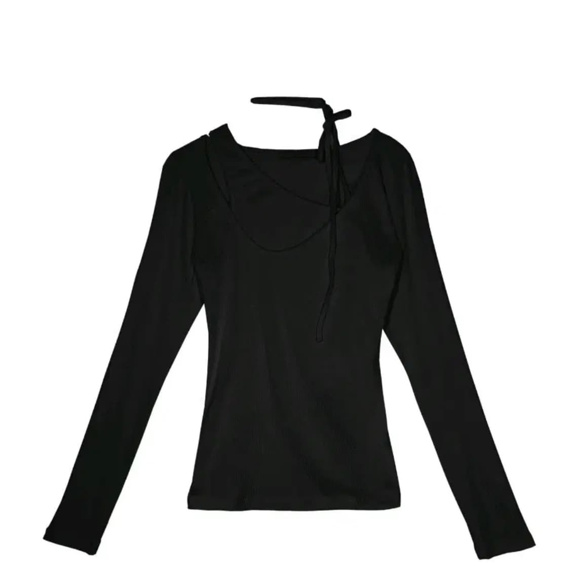 우화 SCENT NECK LINE T BLACK 블랙 검정 티셔츠 상품이미지1