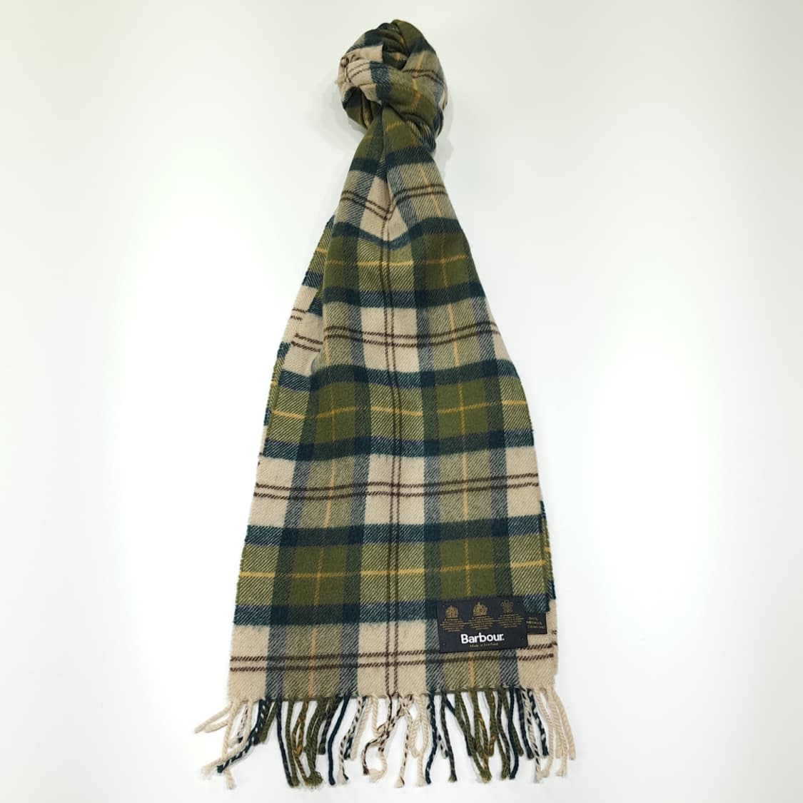 MX392 바버 3-워런트 100% 램스울 올리브그린 타탄 체크 머플러 상품이미지1