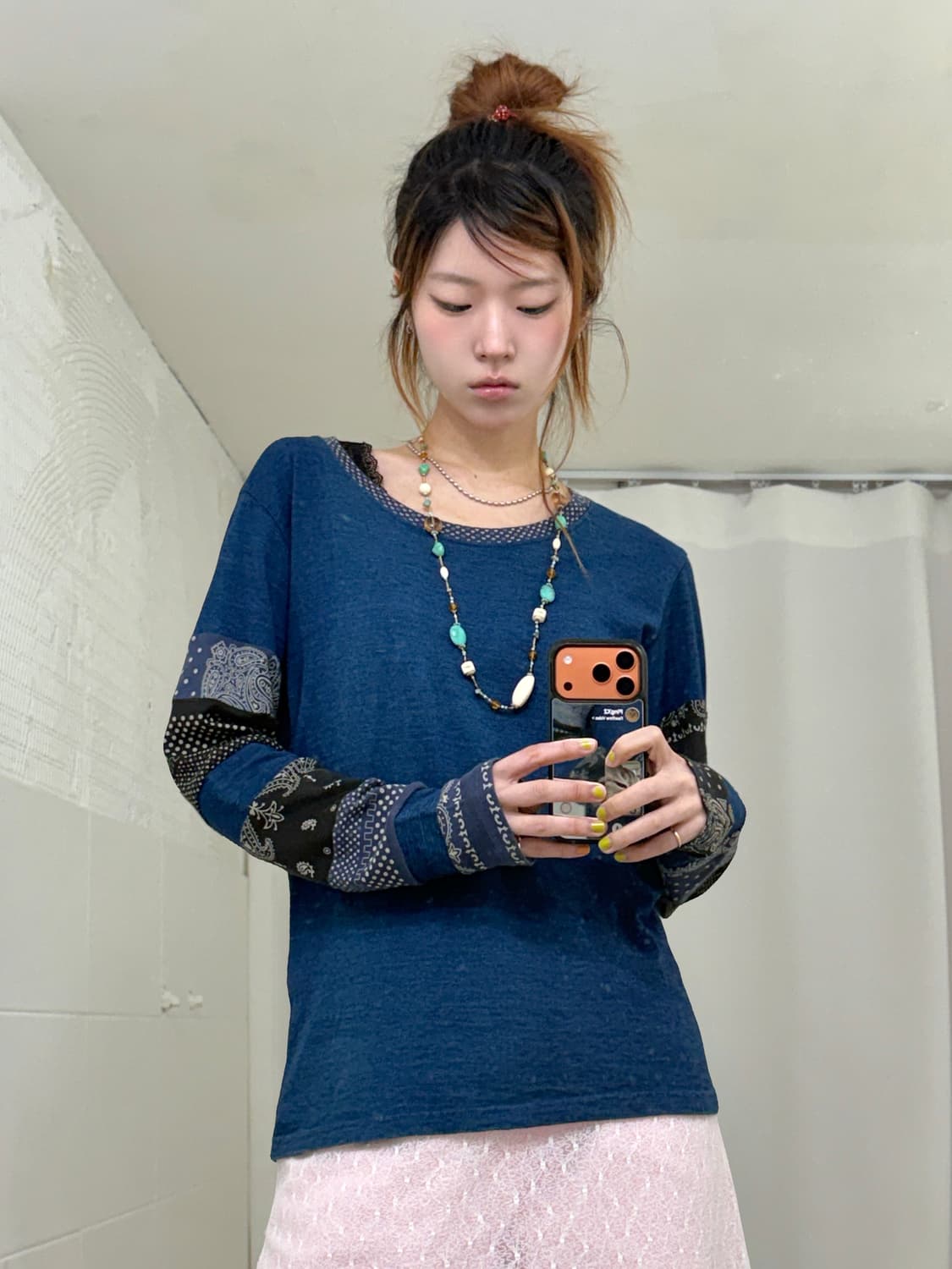 캐피탈 인디고 저지 히피 반다나 패치워크 롱슬리브 상품이미지2